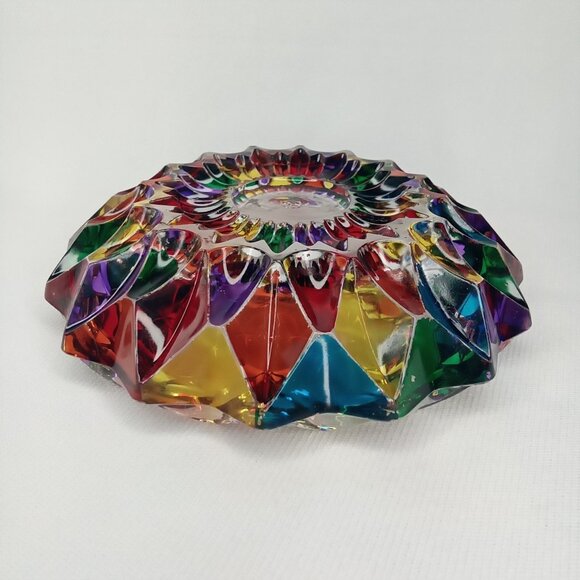 Vintage Glass Ashtray Rainbow Colored Hand Painted In Murano Italy 1970s - Picture 6 of 11